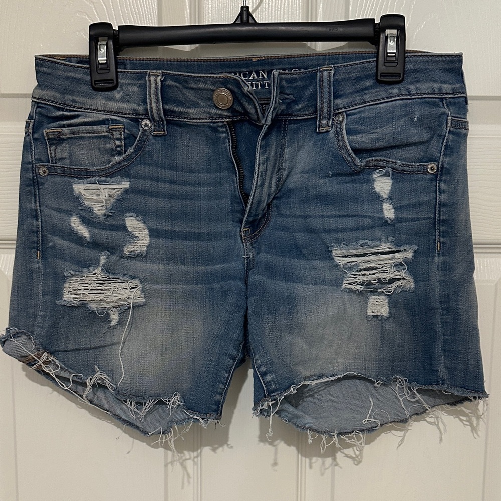 American Eagle Outfitters Blue Distressed Jean Shorts